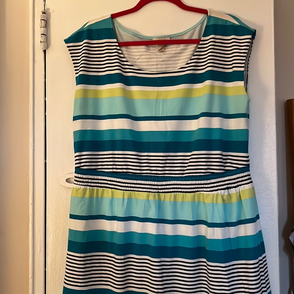 Blue and yellow striped dress
